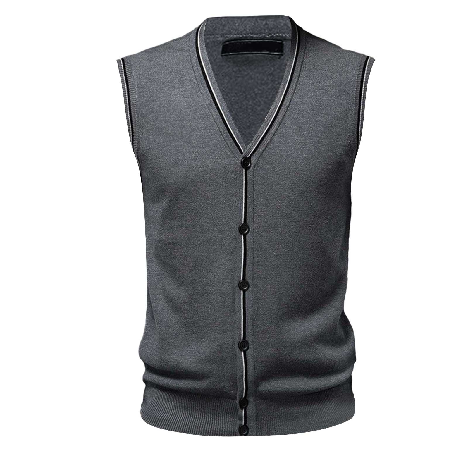 thumbnail image 4 of Chaleco de lana con cuello en V y hebilla para hombre - Color liso, sin cuello, ideal para citas o trabajo - Para todas las estaciones (M-XXXL), 4 of 5